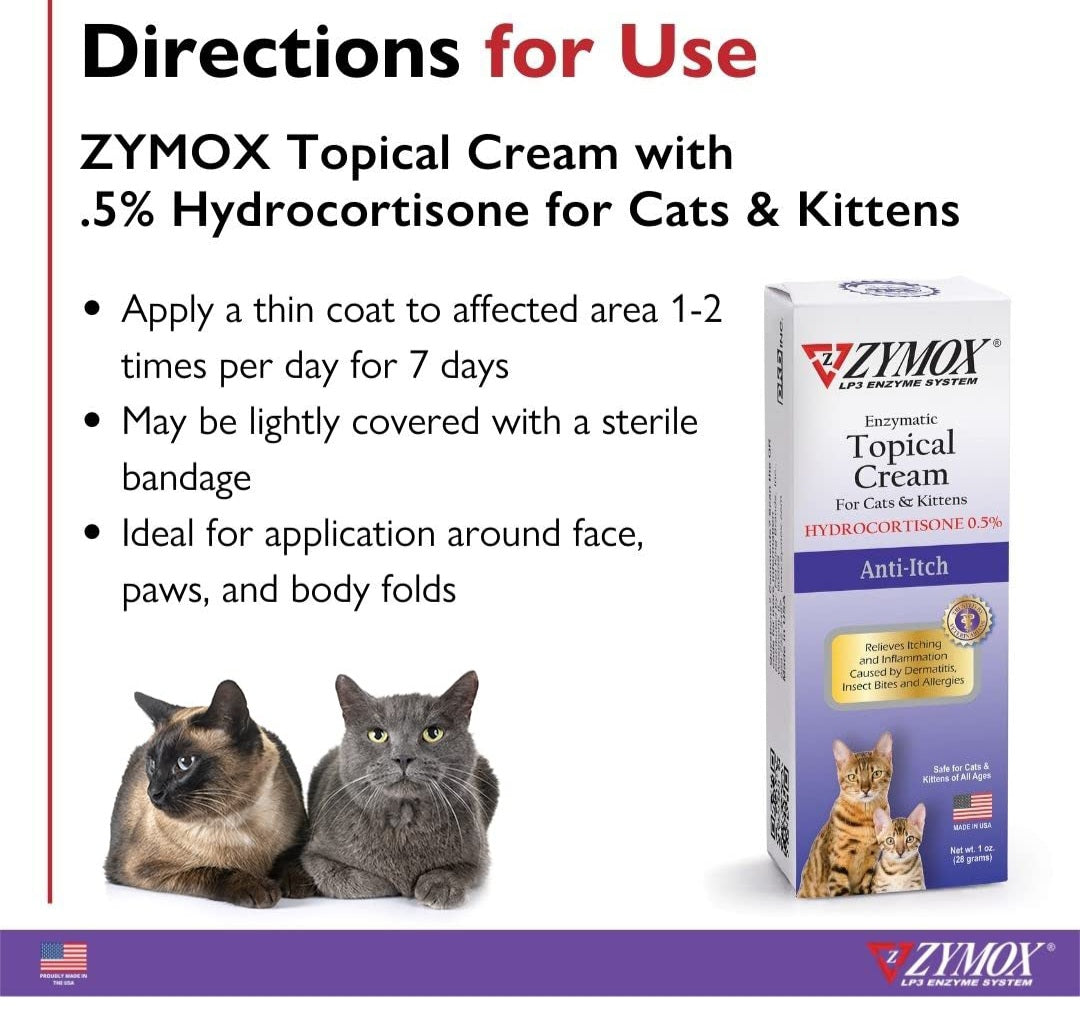 Zymox Topical Cream with 0.5% Hydrocortisone for Dogs and Cats, 1oz