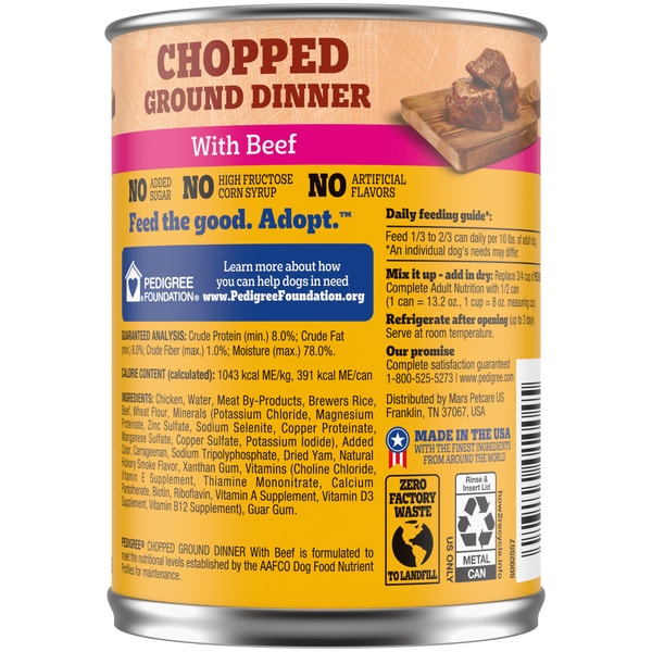 Pedigree chopped Ground dinner dog food with beef